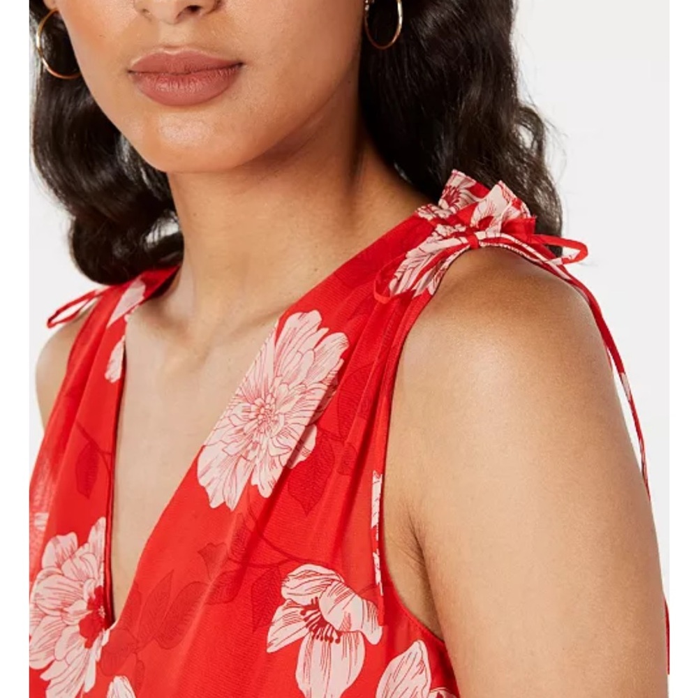 Vince Camuto Floral Red Sleeveless‎ A-Line Midi Dress - Picture 4 of 14